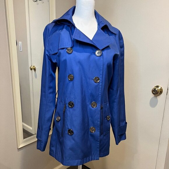 Michael Kors Blue Double Breasted trench coat, Size Medium - Picture 1 of 16